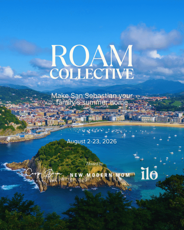 San Sebastian coastal view promotion for Roam Collective event August 2-23, 2026, by New Modern Mom and 110.
